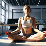 **

> Serene woman meditating in a chaotic, modern office space. Light streaming in, balanced composition.

**